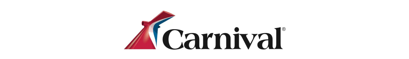 Carnival logo featuring a red, white, and blue cruise ship funnel icon to the left of the word Carnival in bold, black text.