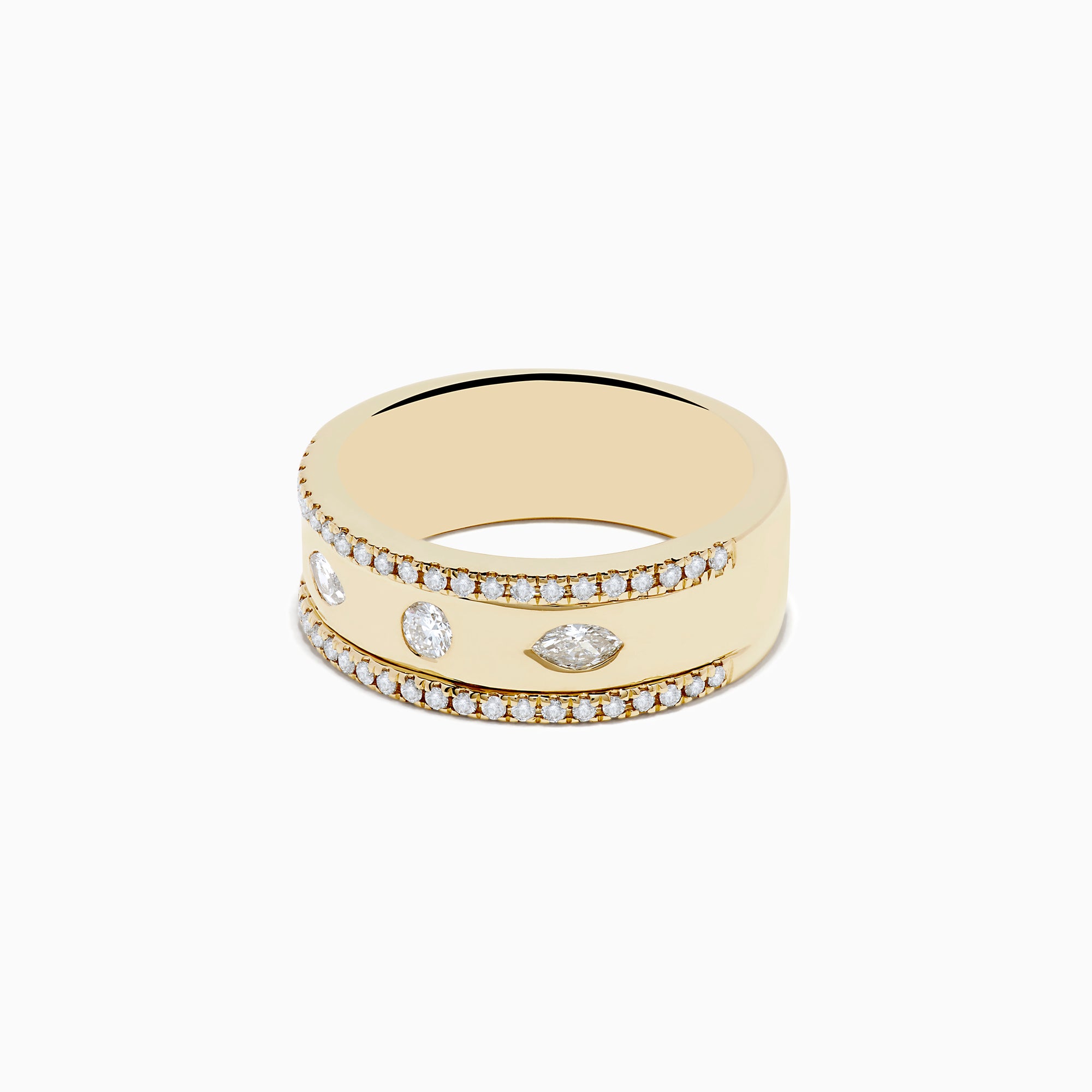 The DOro 14K Yellow Gold Diamond Ring features small edge diamonds and three larger center stones, beautifully displayed against a white background.